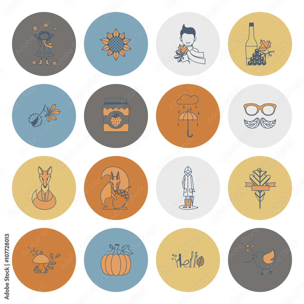Set of Flat Autumn Icons Set of Flat Autumn Icons