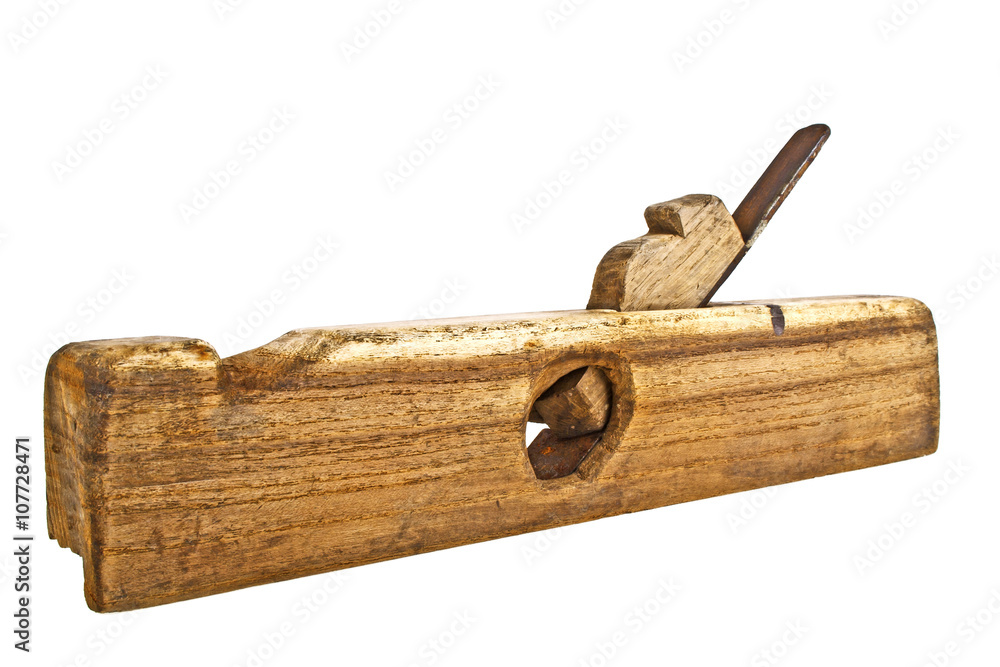 Old wooden jointer isolated on white background Old wooden jointer isolated on white background