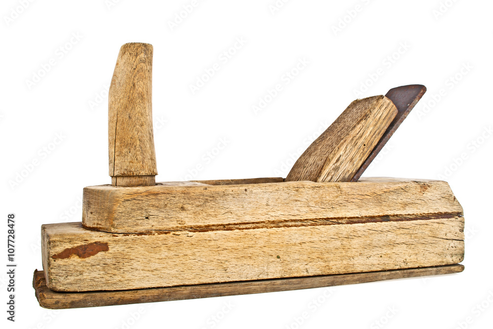 Old wooden jointer isolated on white background Old wooden jointer isolated on white background