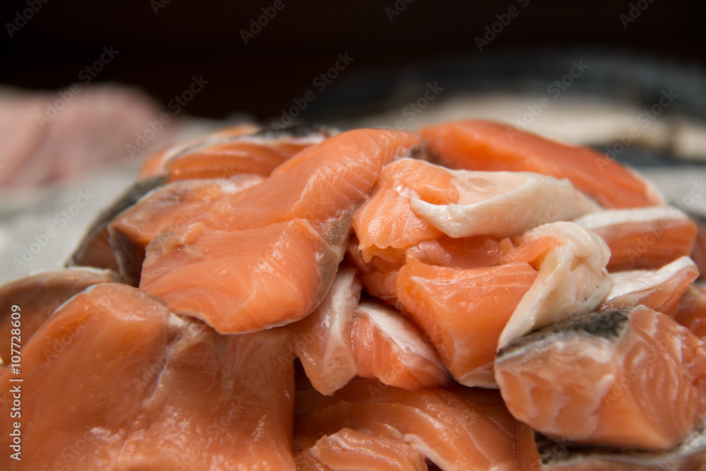 Fresh raw pieces of salmon