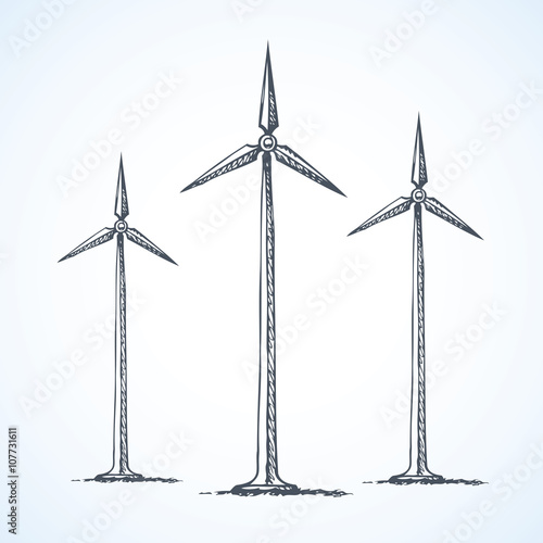 Wind power plant. Vector drawing