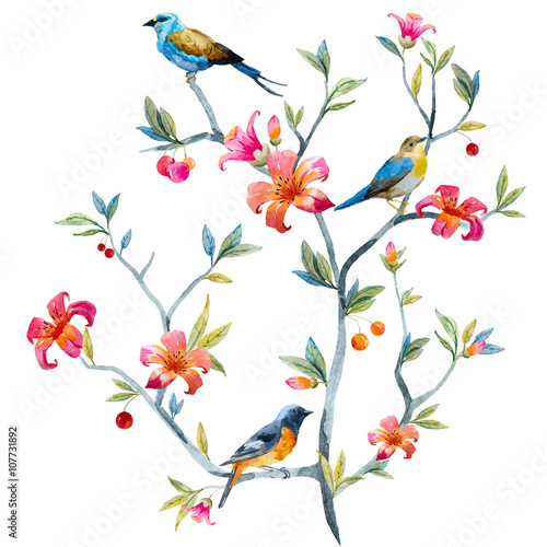 Floral composition with birds