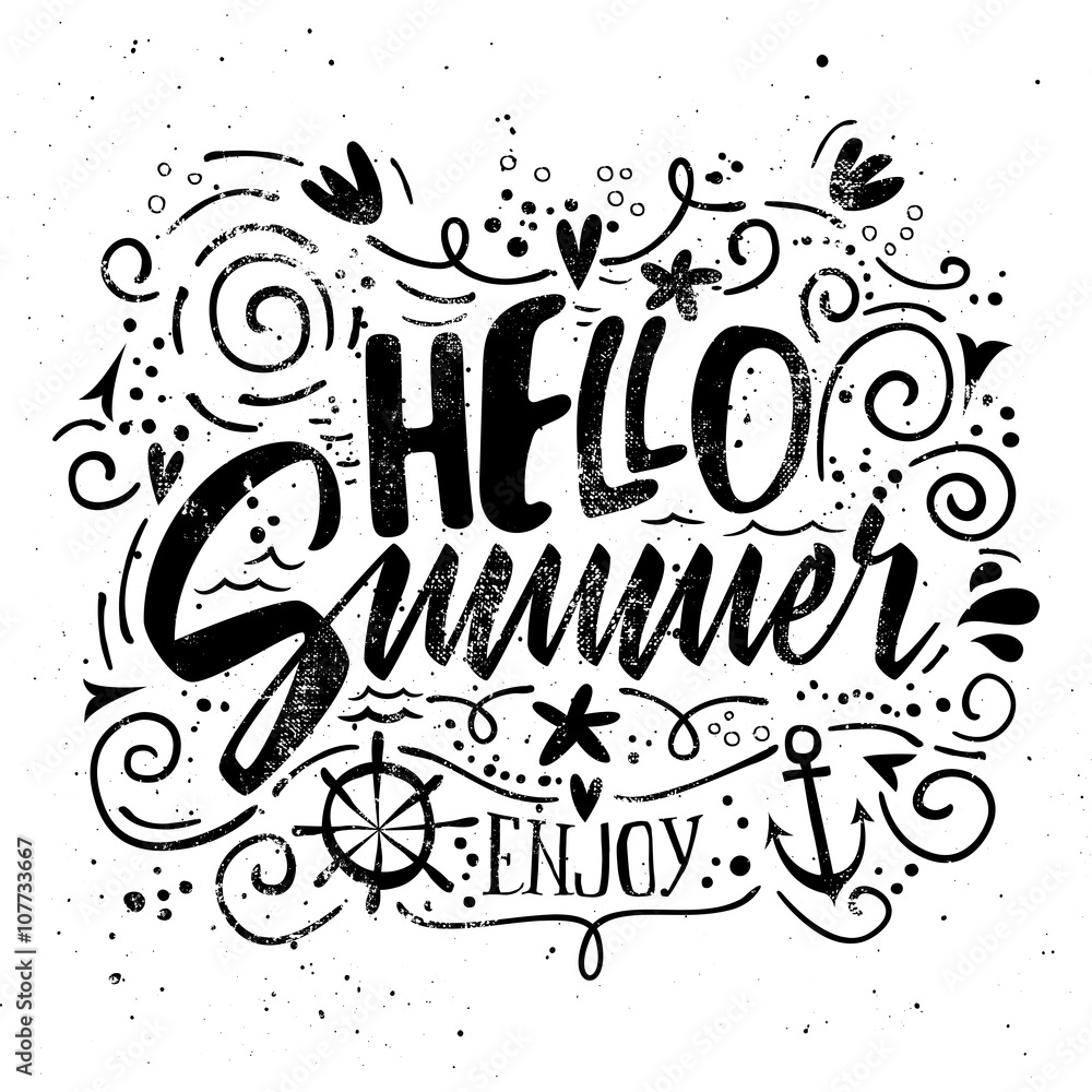 Fototapeta premium Print for T-shirt. Vector illustration. Grunge style. Hello summer