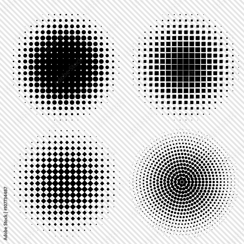 Set of Black Abstract Halftone Circles Logo, vector illustration