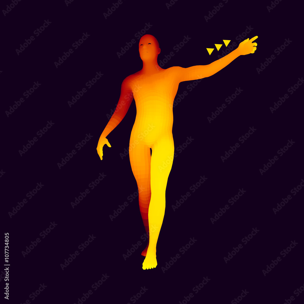 Man Pointing his Finger. 3D Model of Man. Vector Illustration. 