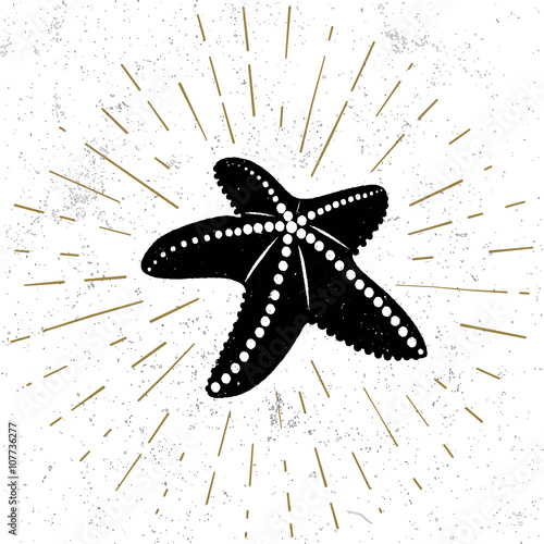 Hand drawn textured vintage icon with starfish , vector illustration.