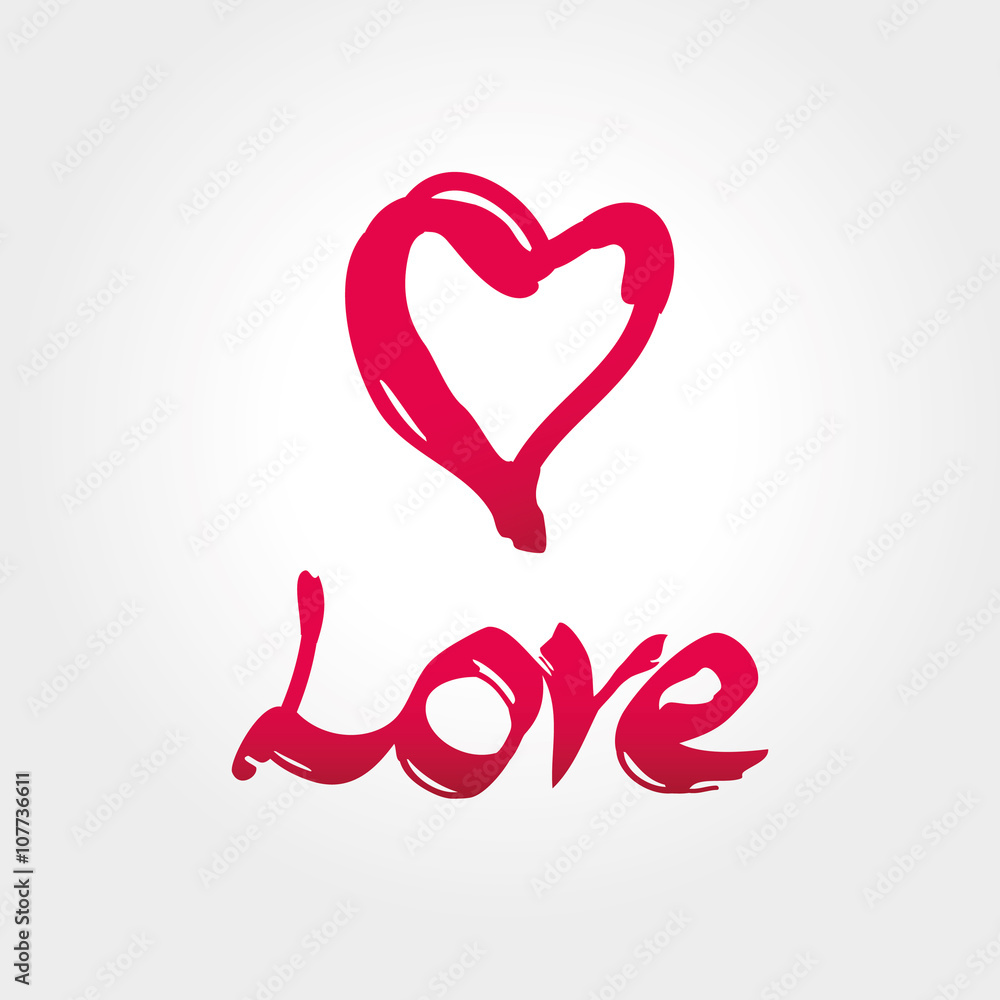 Love heart Vector freehand letters love