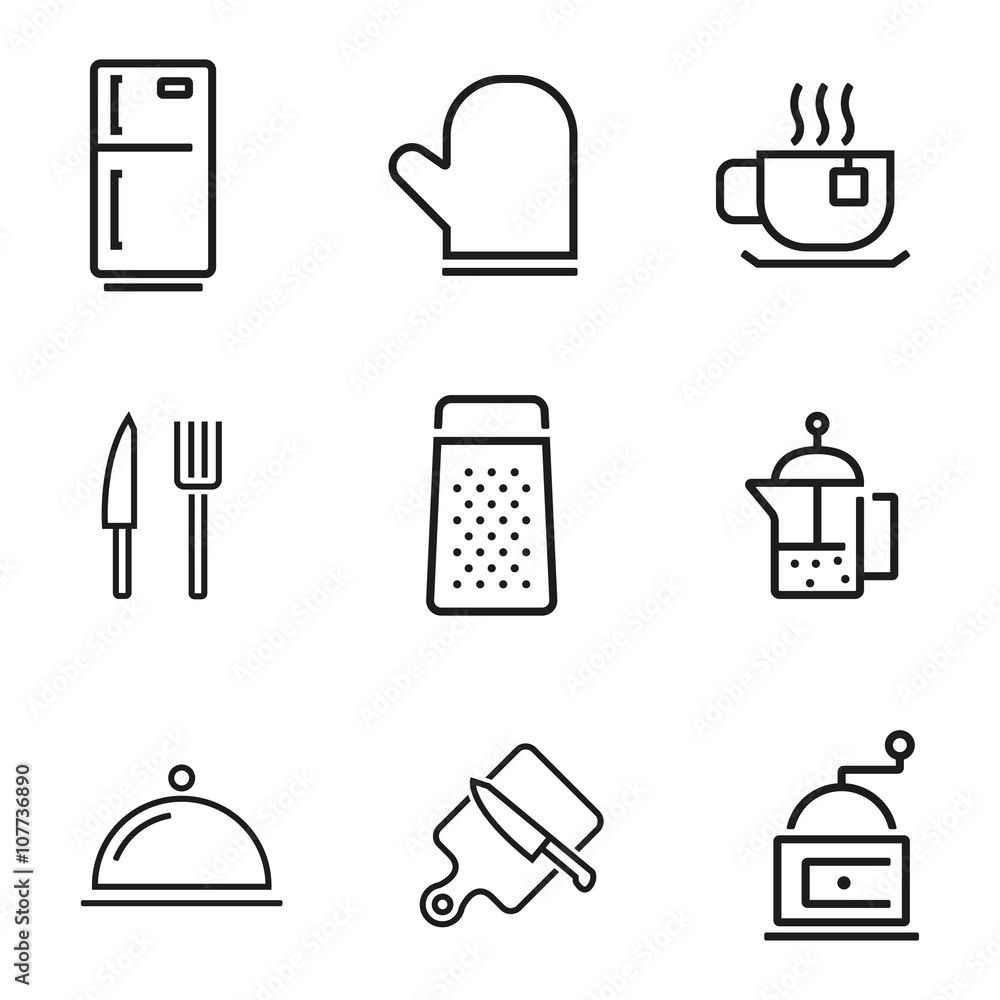 Vector line kitchen and cooking icons set. Kitchen and Cooking Icon Object, Kitchen and Cooking Icon Picture - stock vector Vector line kitchen and cooking icons set. Kitchen and Cooking Icon Object, Kitchen and Cooking Icon Picture - stock vector