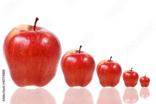 Five red apples isolated on white