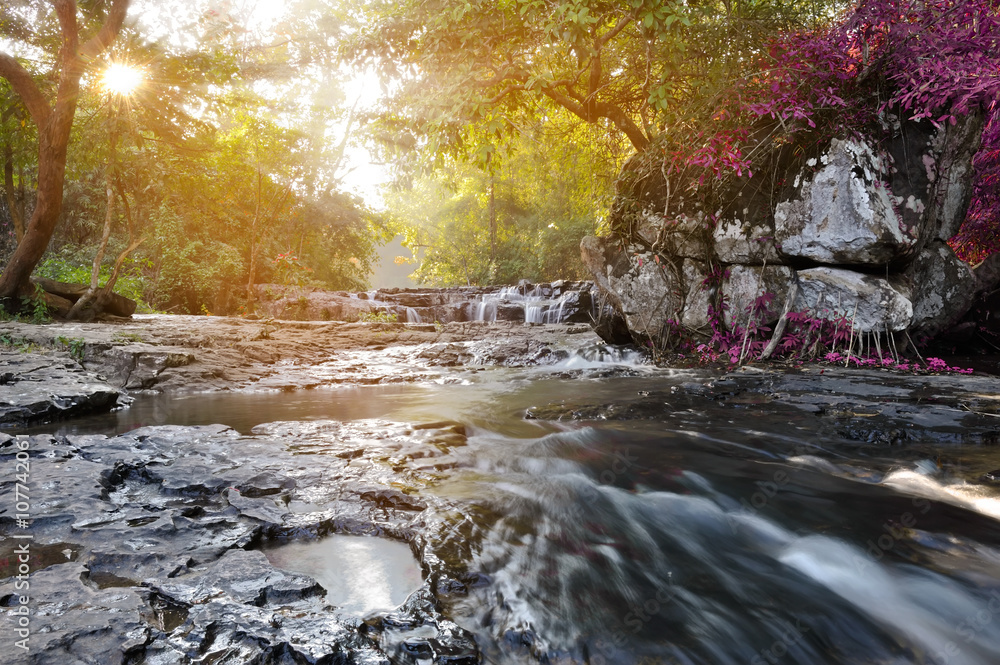 Tuinposter met beautiful water fall in thailand #107742061