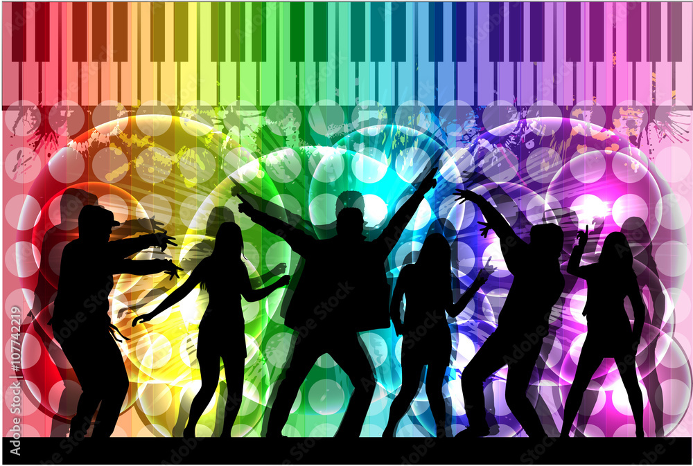 Dancing people silhouettes.