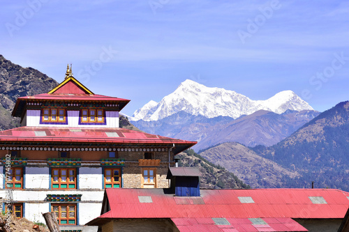 Tibetan monastery at Junbesi Nepal, Himalayas mountain background photo