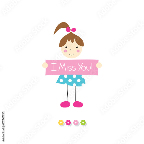 little brown haired girl holding I miss you sign