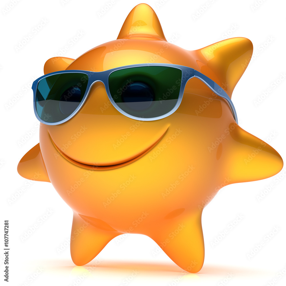 Smiley sun star face sunglasses cheerful summer smile cartoon ball ...