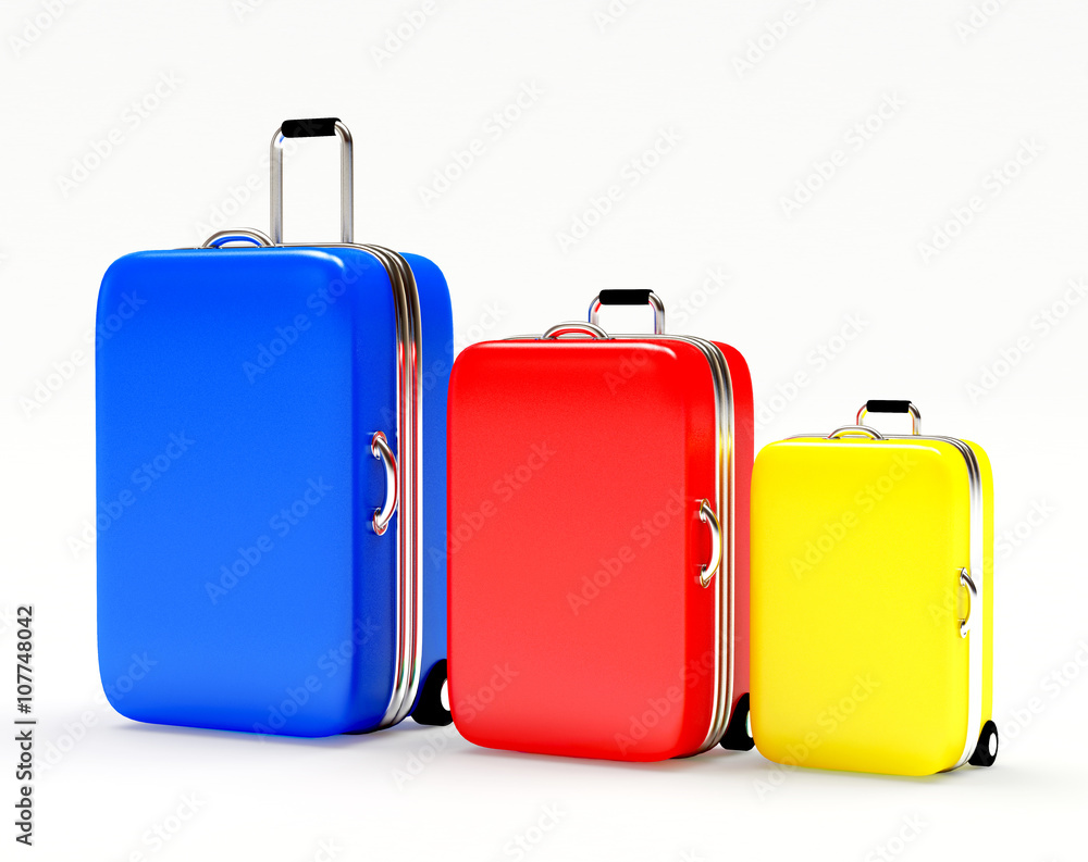Set of colorful suitcases isolated on white background. 3d illustration Set of colorful suitcases isolated on white background. 3d illustration