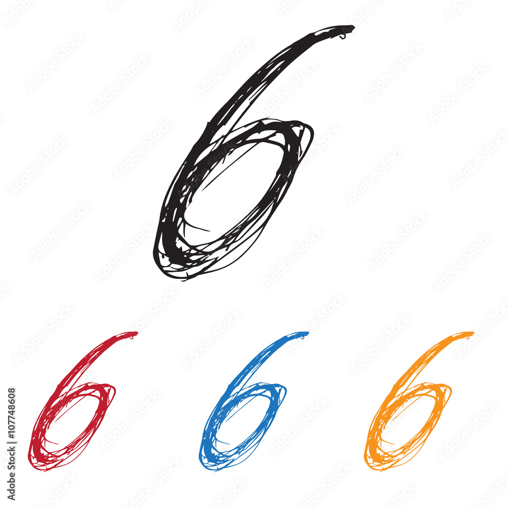 Sketchy Number 6 in various Colors. Ink drawn typography. Brush lettering sign. Calligraphic Alphabet Letterform. Digital vector illustration. Isolated on white background. Sketchy Number 6 in various Colors. Ink drawn typography. Brush lettering sign. Calligraphic Alphabet Letterform. Digital vector illustration. Isolated on white background.
