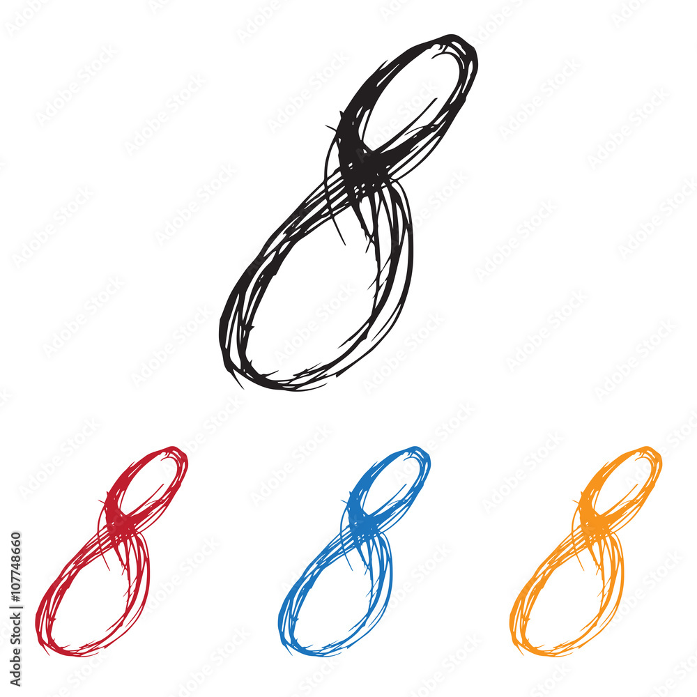 Sketchy Number 8 in various Colors. Ink drawn typography. Brush lettering sign. Calligraphic Alphabet Letterform. Digital vector illustration. Isolated on white background. Sketchy Number 8 in various Colors. Ink drawn typography. Brush lettering sign. Calligraphic Alphabet Letterform. Digital vector illustration. Isolated on white background.