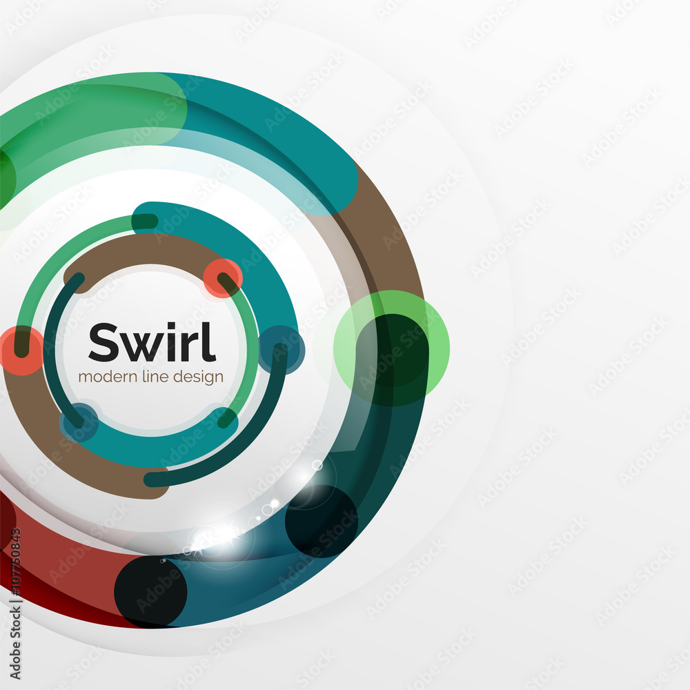 Colorful flat design abstract background. Swirl and circle shaped lines on white Colorful flat design abstract background. Swirl and circle shaped lines on white