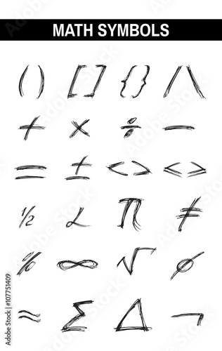 Sketchy Signs in various Colors. Ink drawn typography. Brush lettering sign. Calligraphic Mathematical Formulas Letterforms. Digital vector illustration. Isolated on white background.