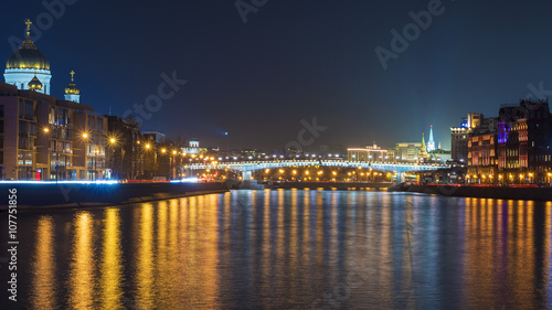 Patriarchal bridge in Moscow night view. © dimbar76