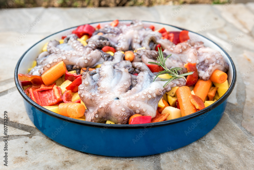 Preparing and Cooking of octopus in traditional Balkan Greek Med Preparing and Cooking of octopus in traditional Balkan Greek Med