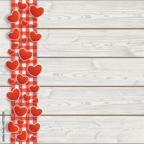 Wooden Planks Red Checked Tablecloth Hearts