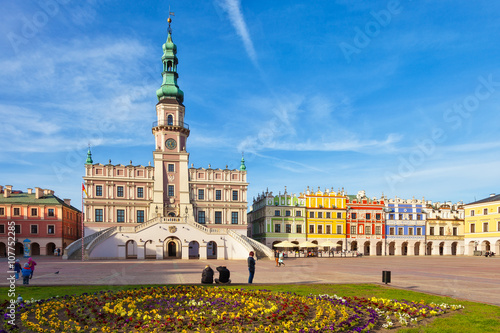 Main Market square in the Old Town in Zamosc, Poland.