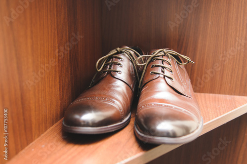 Brown Shoes on Shelf