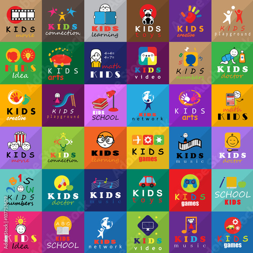 Children Icons Set-Isolated On Mosaic Background.Vector Illustration,Graphic Design.Kids Popcorn,Colorful And New Icons
