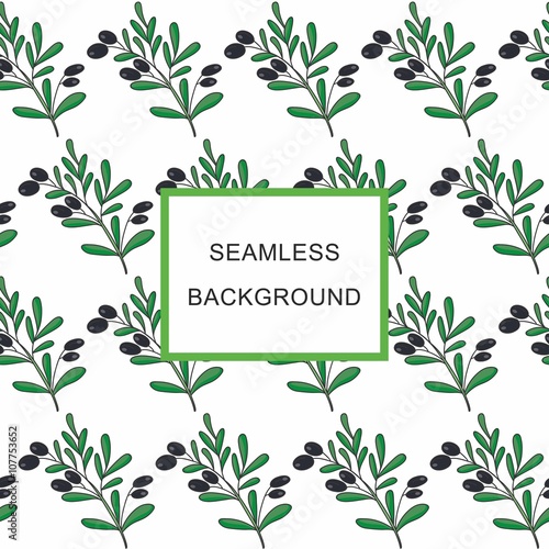 Seamless background Olive branch with fruits.