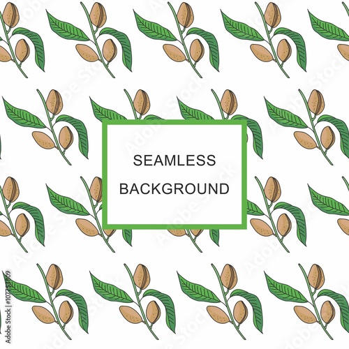 Seamless background Almond branch with fruits