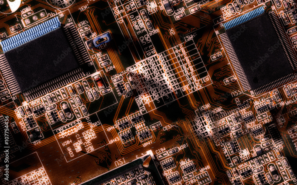 Obraz premium computers circuit-board, microchips and electrodes