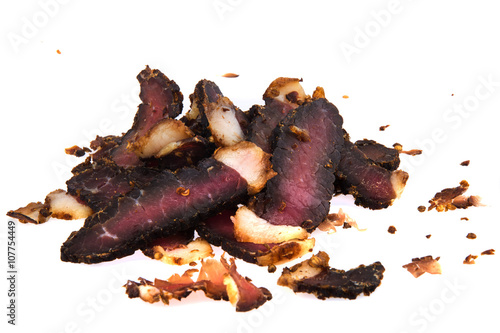 Delicious beef biltong slices, a South African dried meat delicacy.