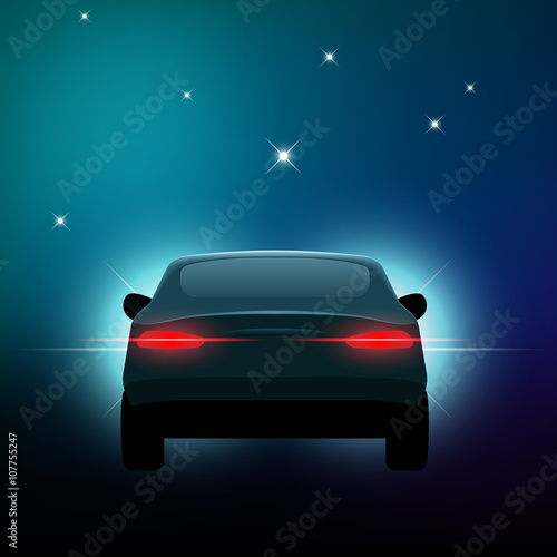 Back of a car with lights and stars, eps10 vector