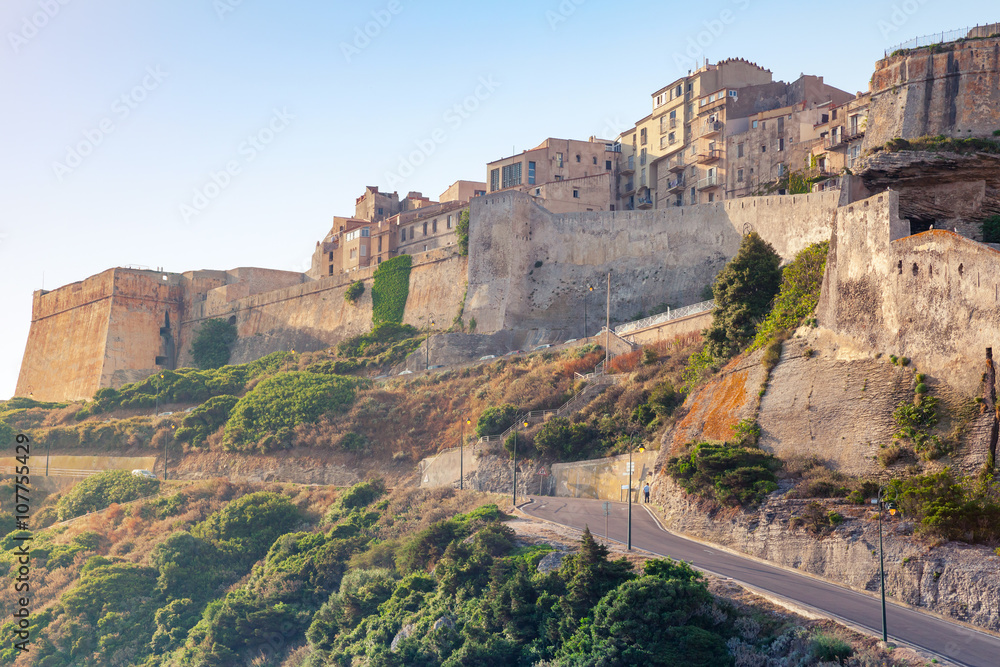 Bonifacio citadel in morning sunlight, Corsica