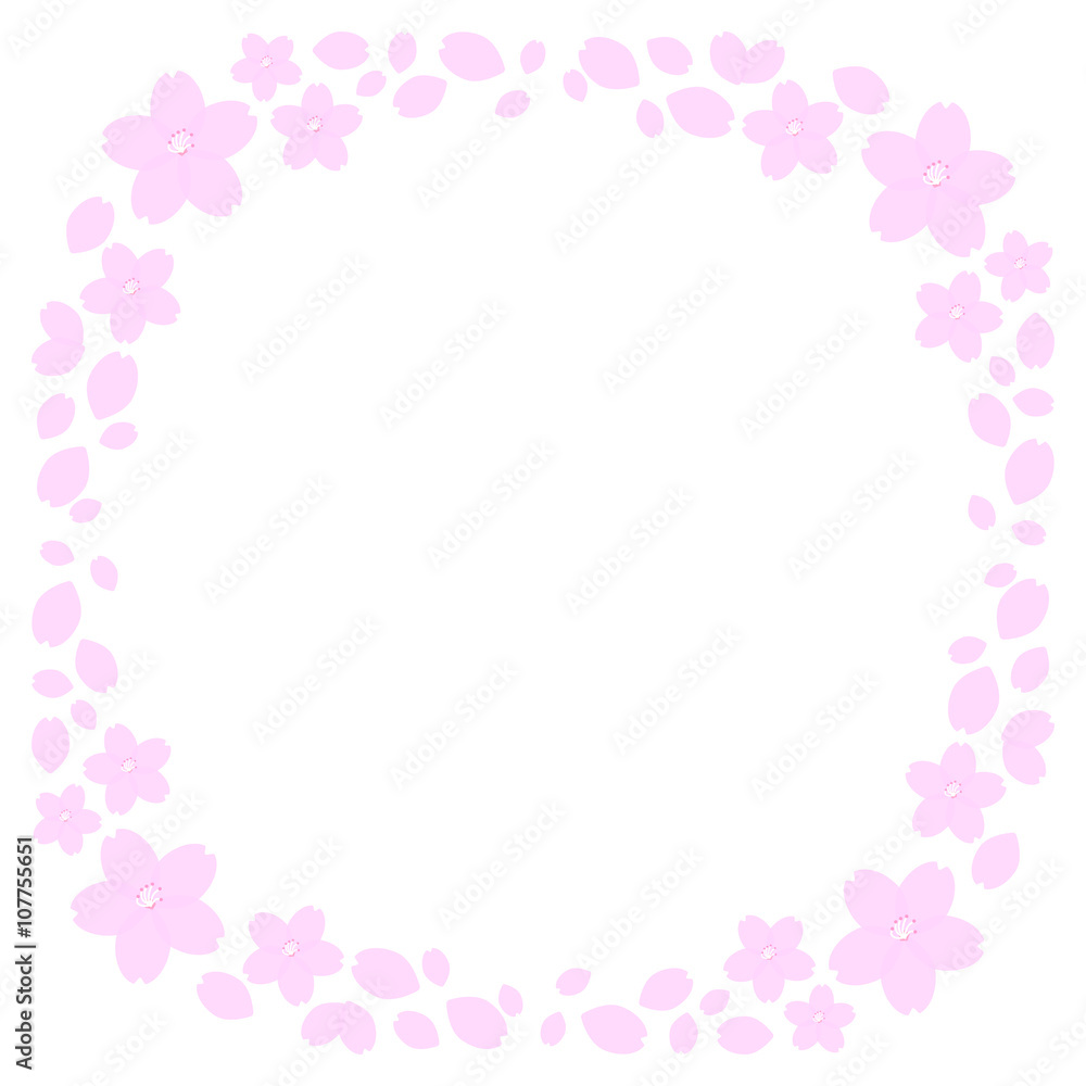 sakura (cherry blossom) frame, round, vector