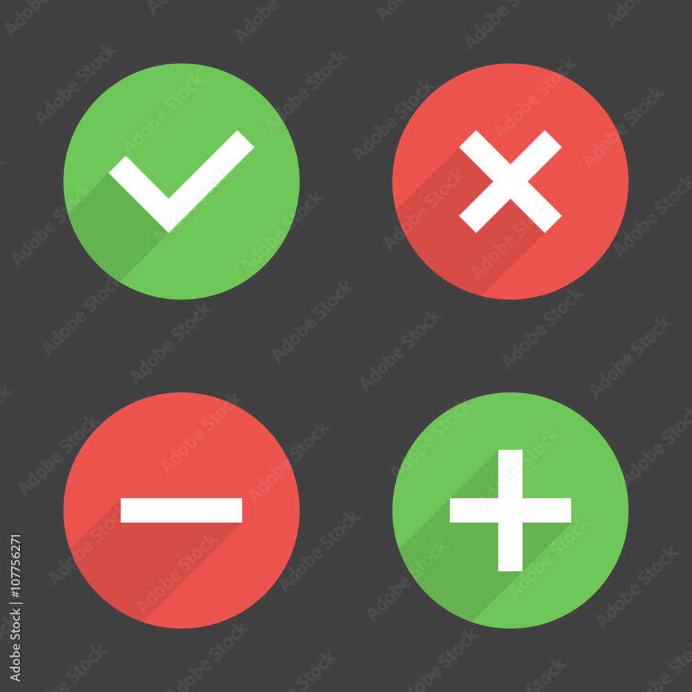 Tick, cross, plus, minus icon set Tick, cross, plus, minus icon set