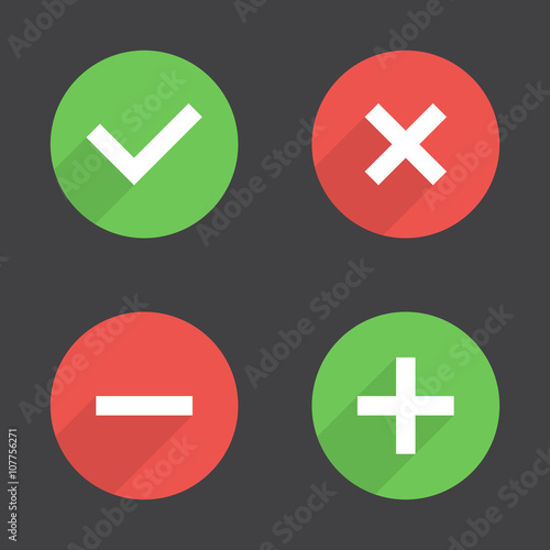 Tick, cross, plus, minus icon set