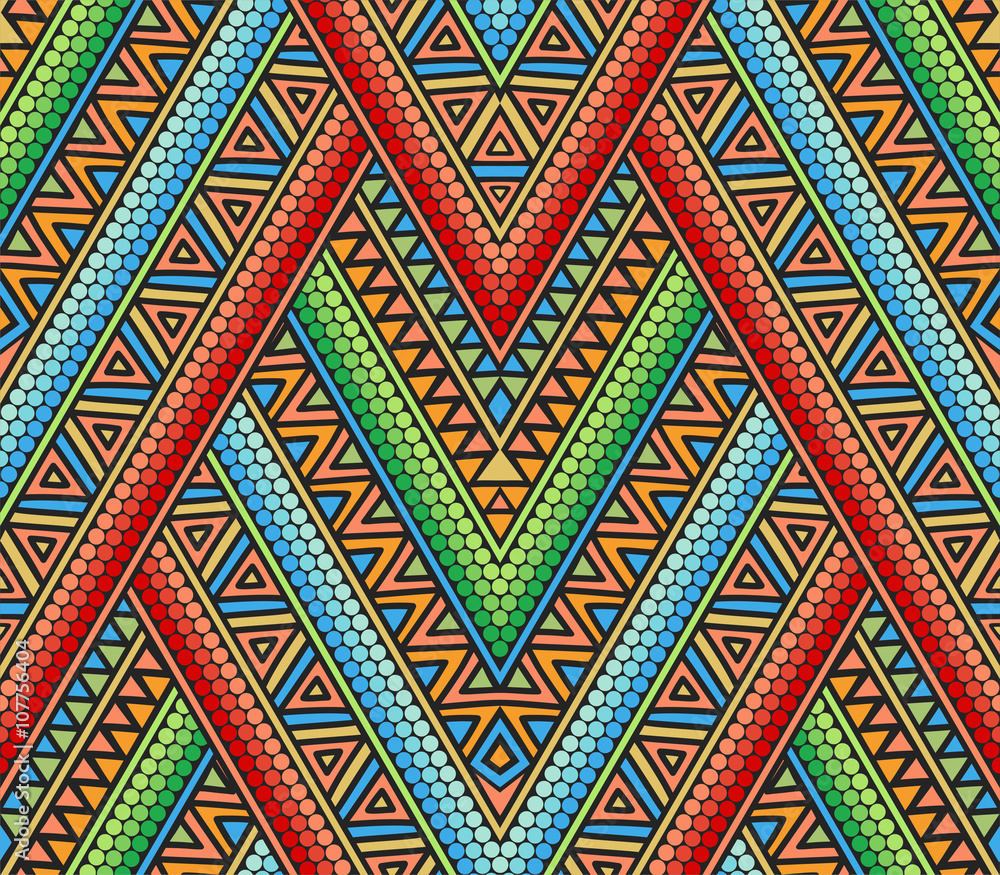 Bright ethnic seamless pattern with geometric ornament