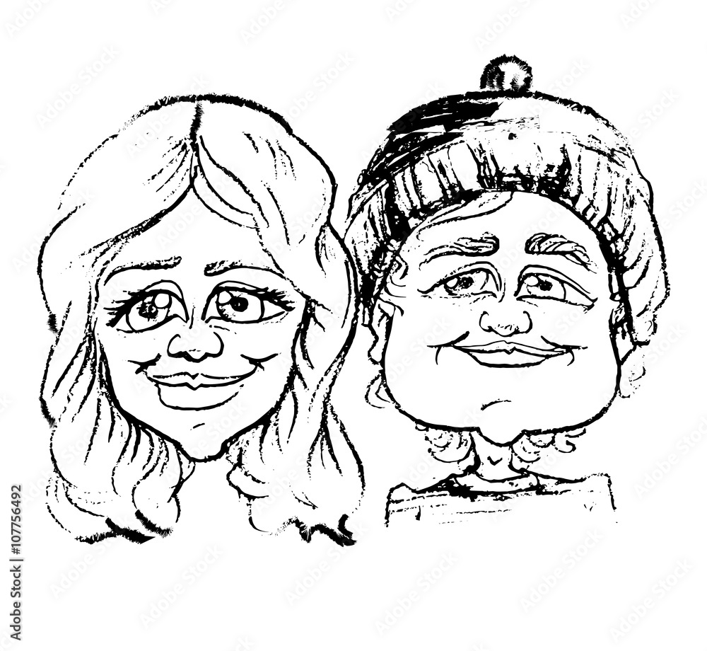 Sketchy Caricature Portrait Illustration of Man and Woman. Stylish Funny  Cartoon Ink Drawing. Pretty Blonde Girl and Handsome Boy in a Hat. Digital  Vector Illustration on a White Backdrop. Stock Vector |
