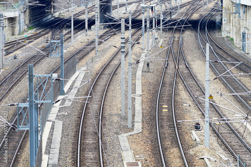 Gleisanlage mit Oberleitungsmasten photo