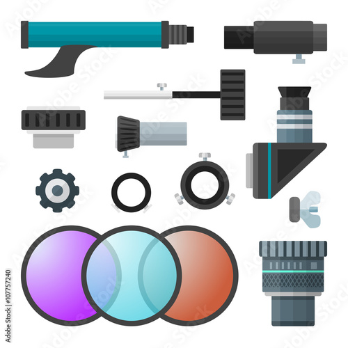 vector colorful telescope accessories collection.