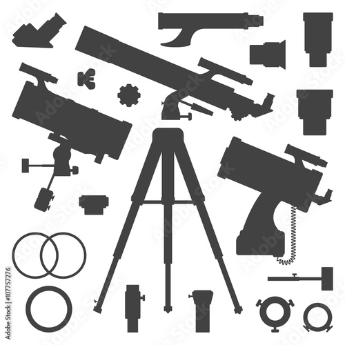 vector astronomy telescope silhouette collection.