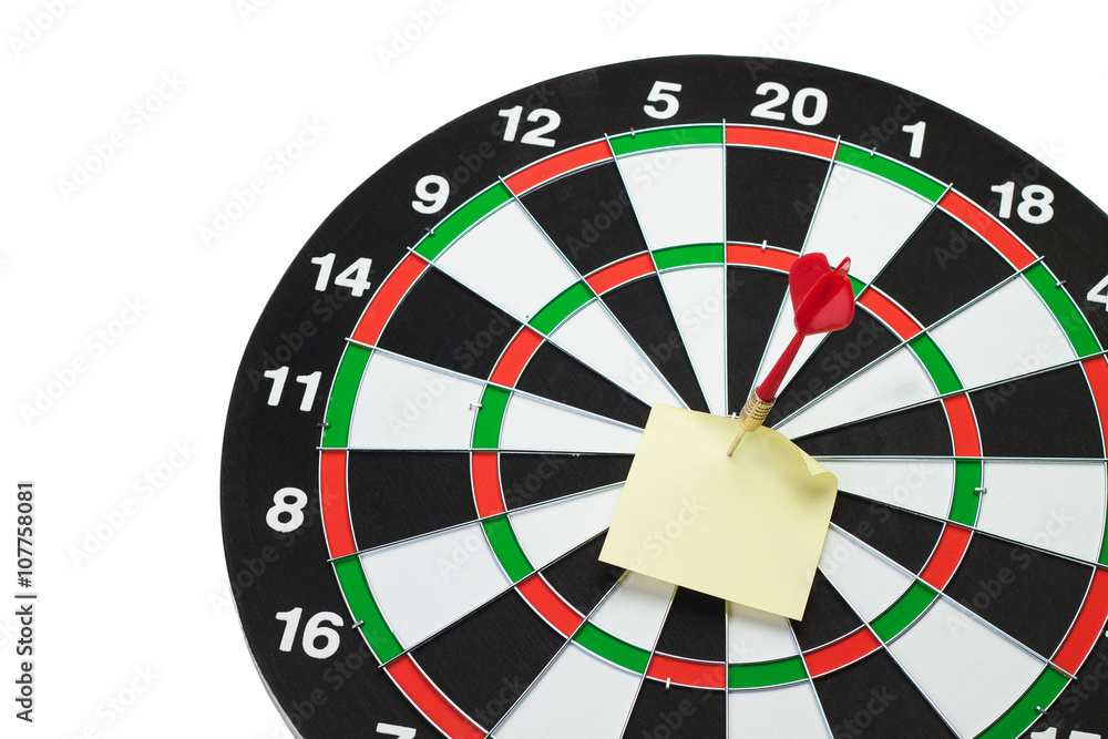 dart hit the centre of target and attaches sticker isolated dart hit the centre of target and attaches sticker isolated