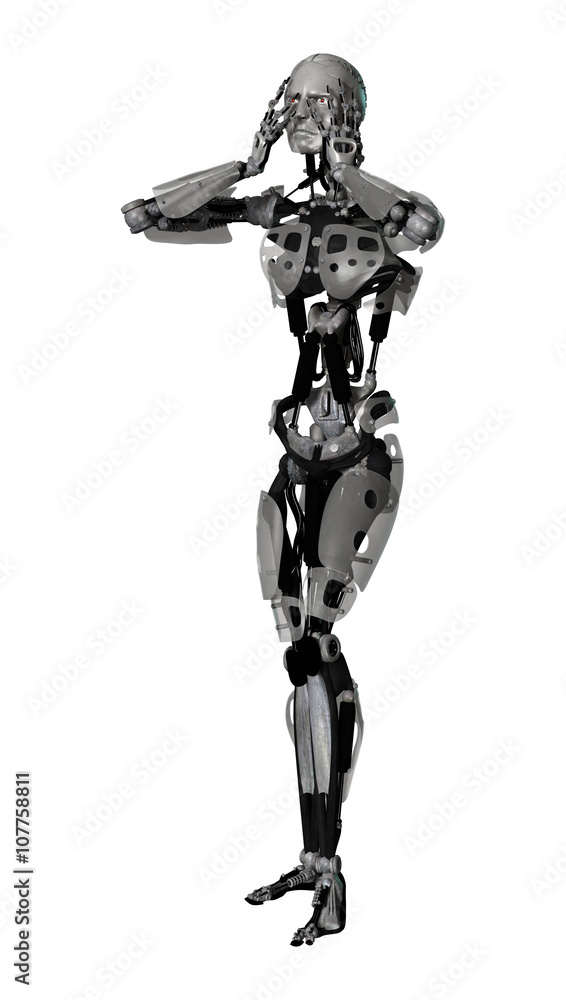 3D Illustration Male Cyborg on White