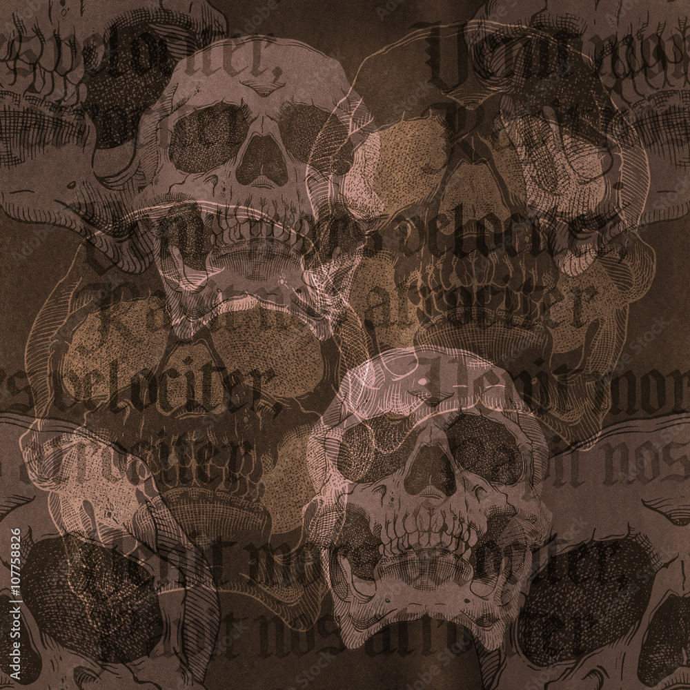Terrible frightening seamless pattern with skull