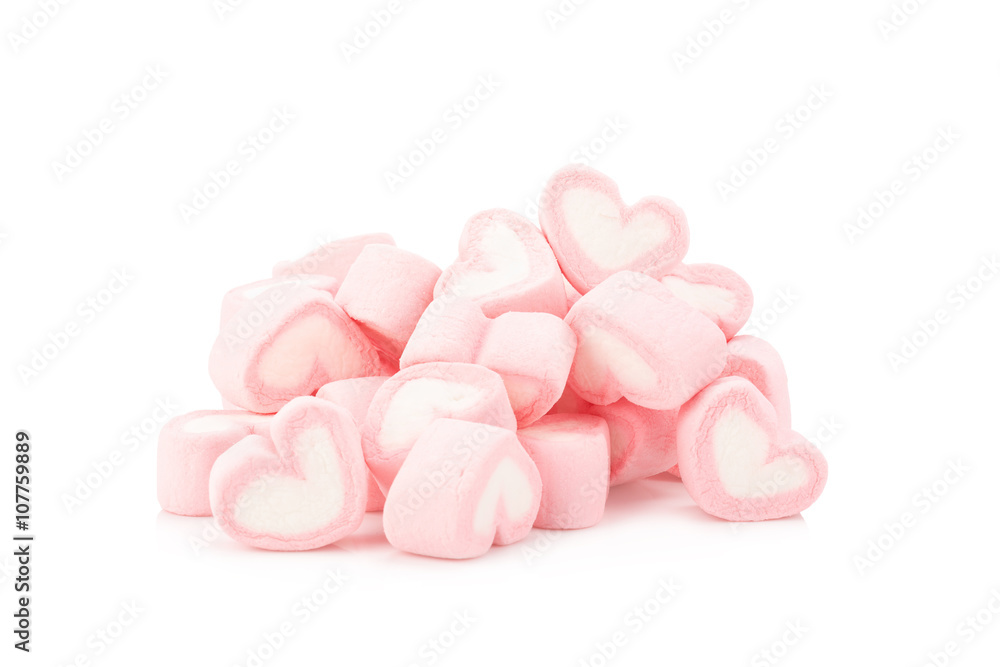 Pink sweet heart marshmallow on white background Pink sweet heart marshmallow on white background