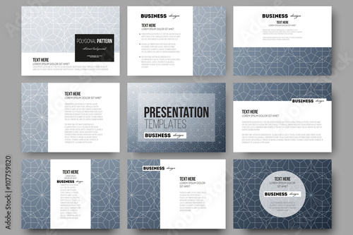 Set of 9 templates for presentation slides. Abstract floral business background, modern stylish vector texture