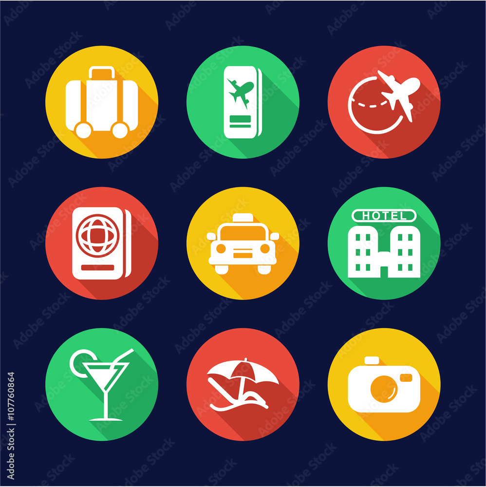 Fototapeta premium Travel Icons Flat Design Circle