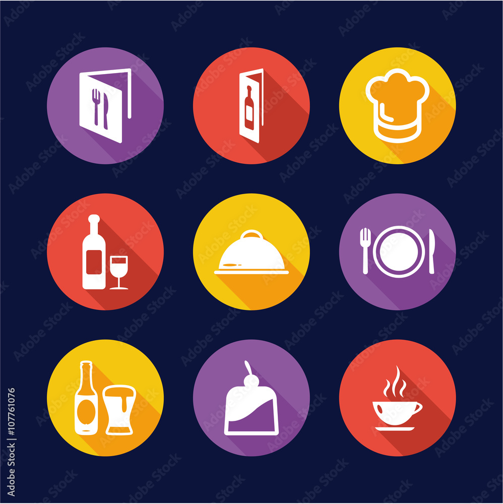 Fototapeta premium Restaurant Icons Flat Design Circle